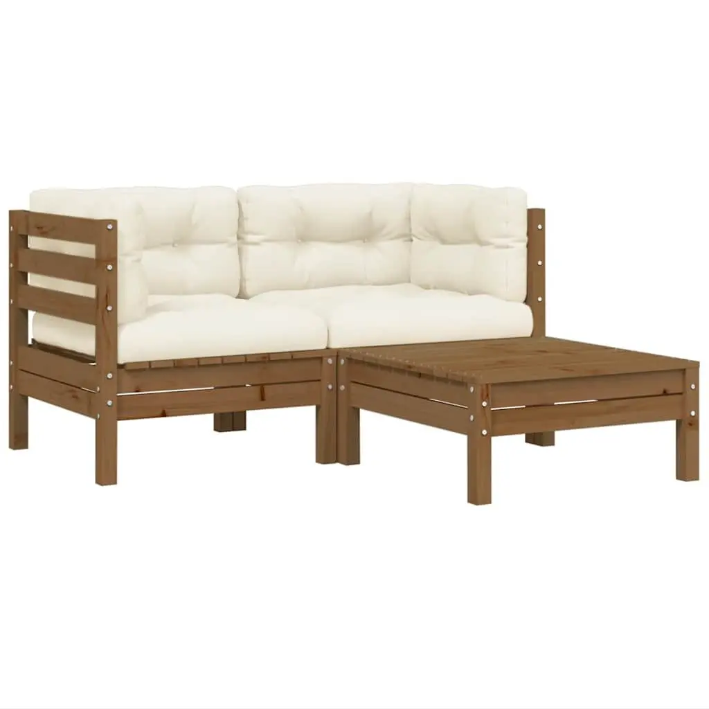 3 Piece Garden Lounge Set Outdoor Patio Sofa Set Cream Cushions Pinewood