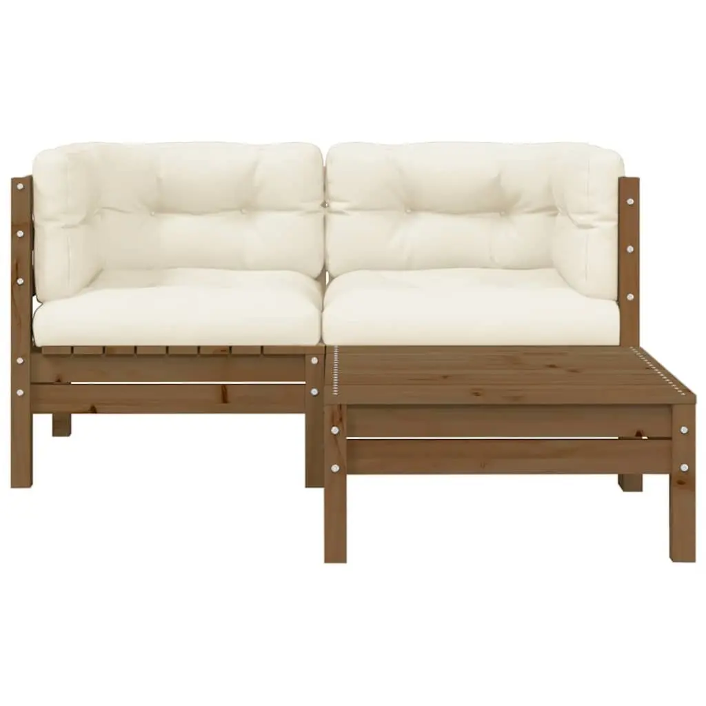3 Piece Garden Lounge Set Outdoor Patio Sofa Set Cream Cushions Pinewood