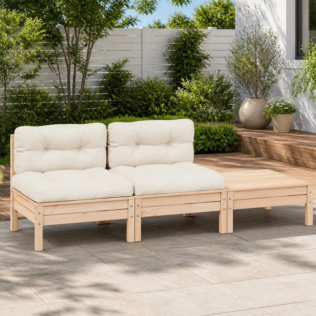 Outdoor Garden Lounge Set 3 Piece Sectional Sofa with Cream Cushions Patio