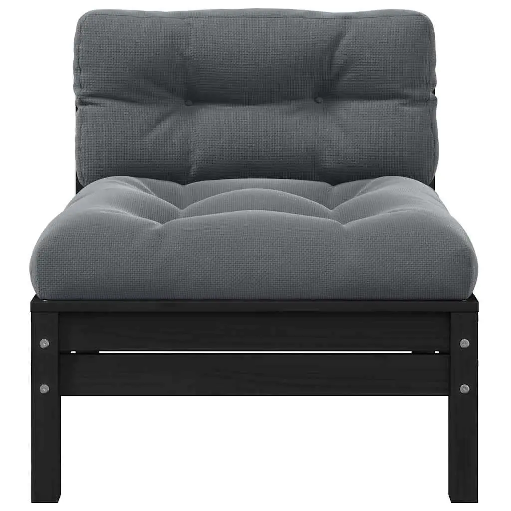 3 Piece Outdoor Garden Lounge Set Black Solid Pinewood with Cushions Patio