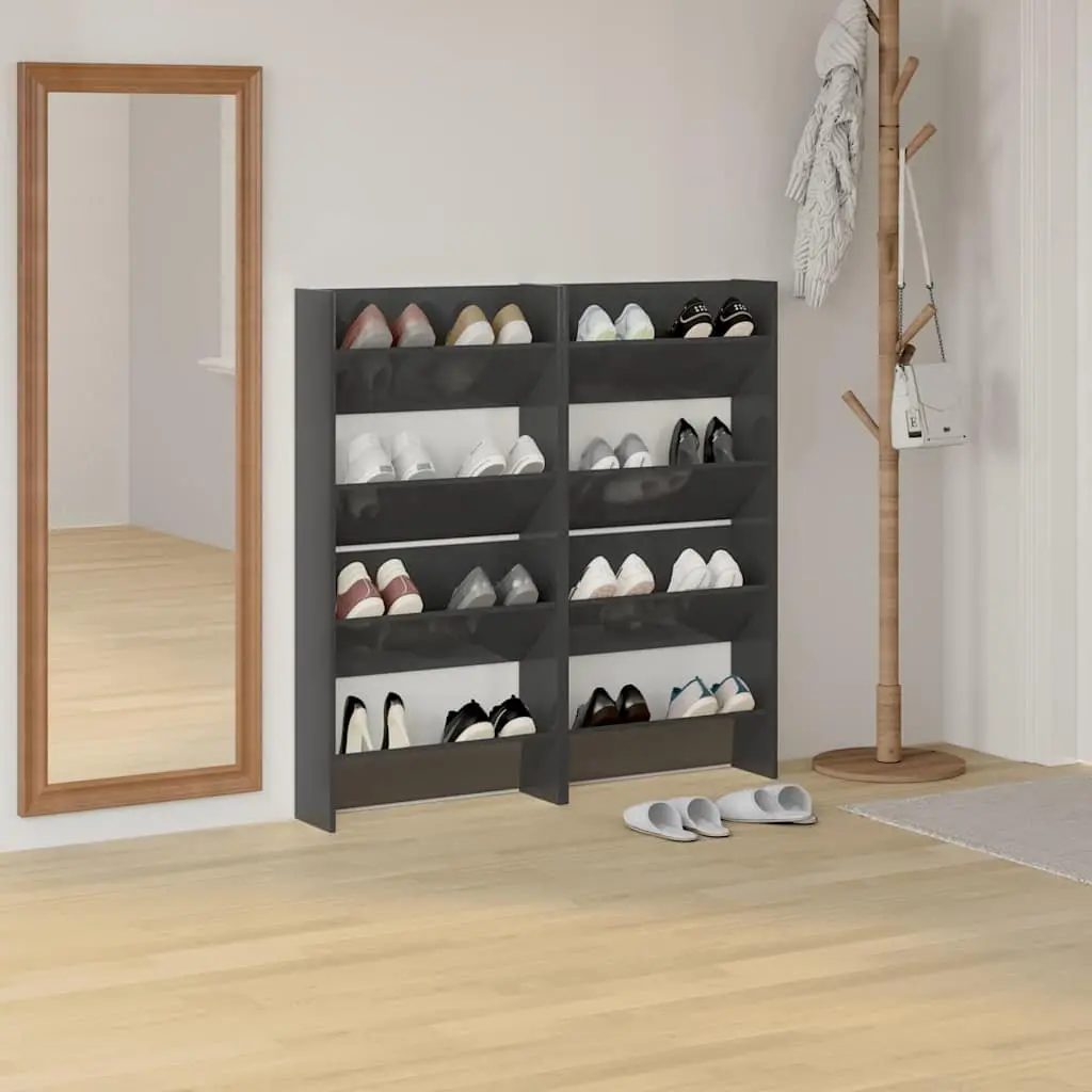 Wall Mounted Shoe Cabinet for Home Entryway Grey High Gloss 4 Piece