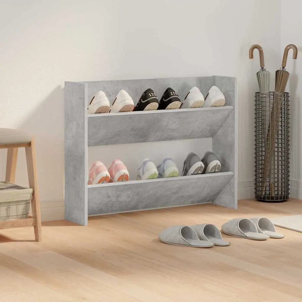Grey Engineered Wood Wall Shoe Cabinet with Tipping Shelves