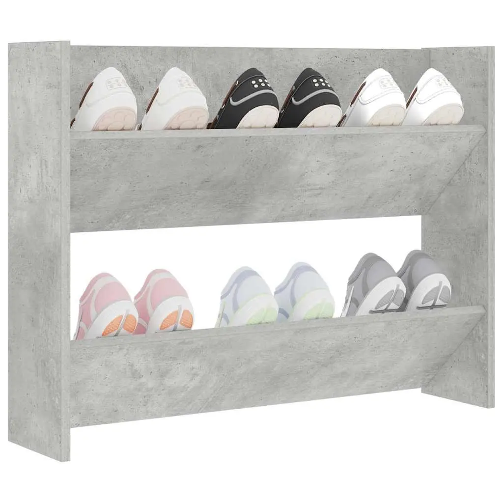 Grey Engineered Wood Wall Shoe Cabinet with Tipping Shelves