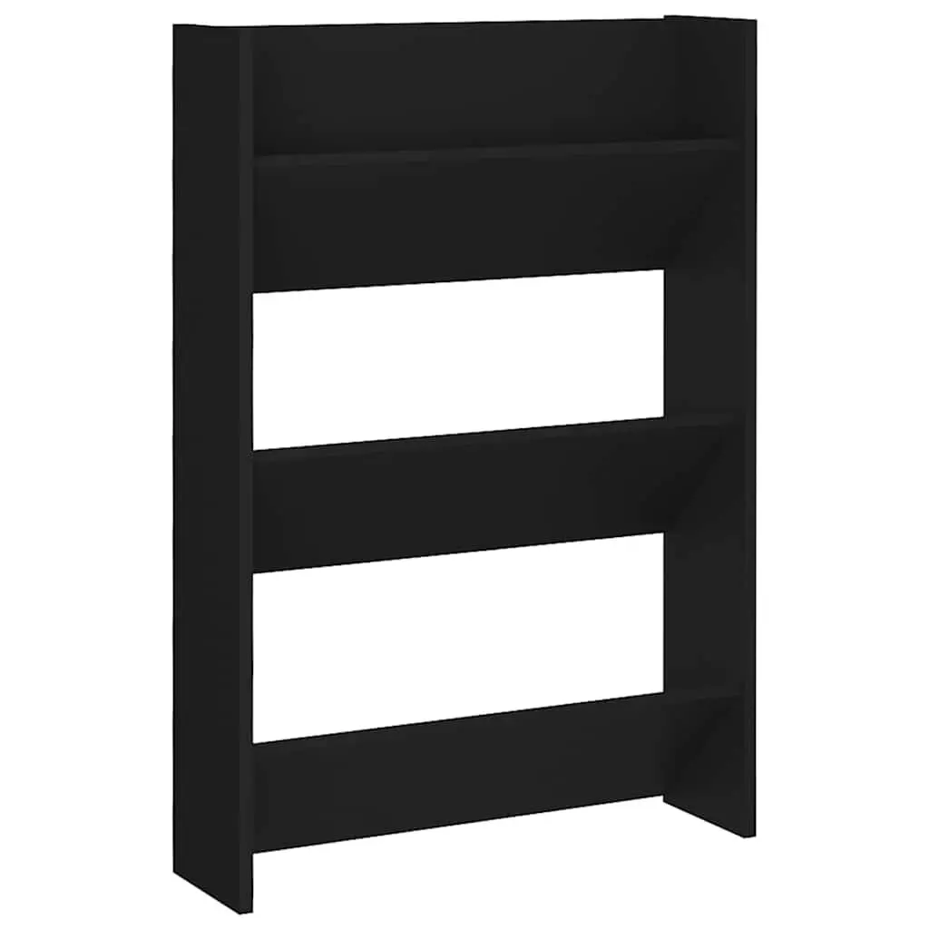 Wall Mounted Shoe Cabinet Black 60x18x90cm Tipping Shelves Storage Organiser
