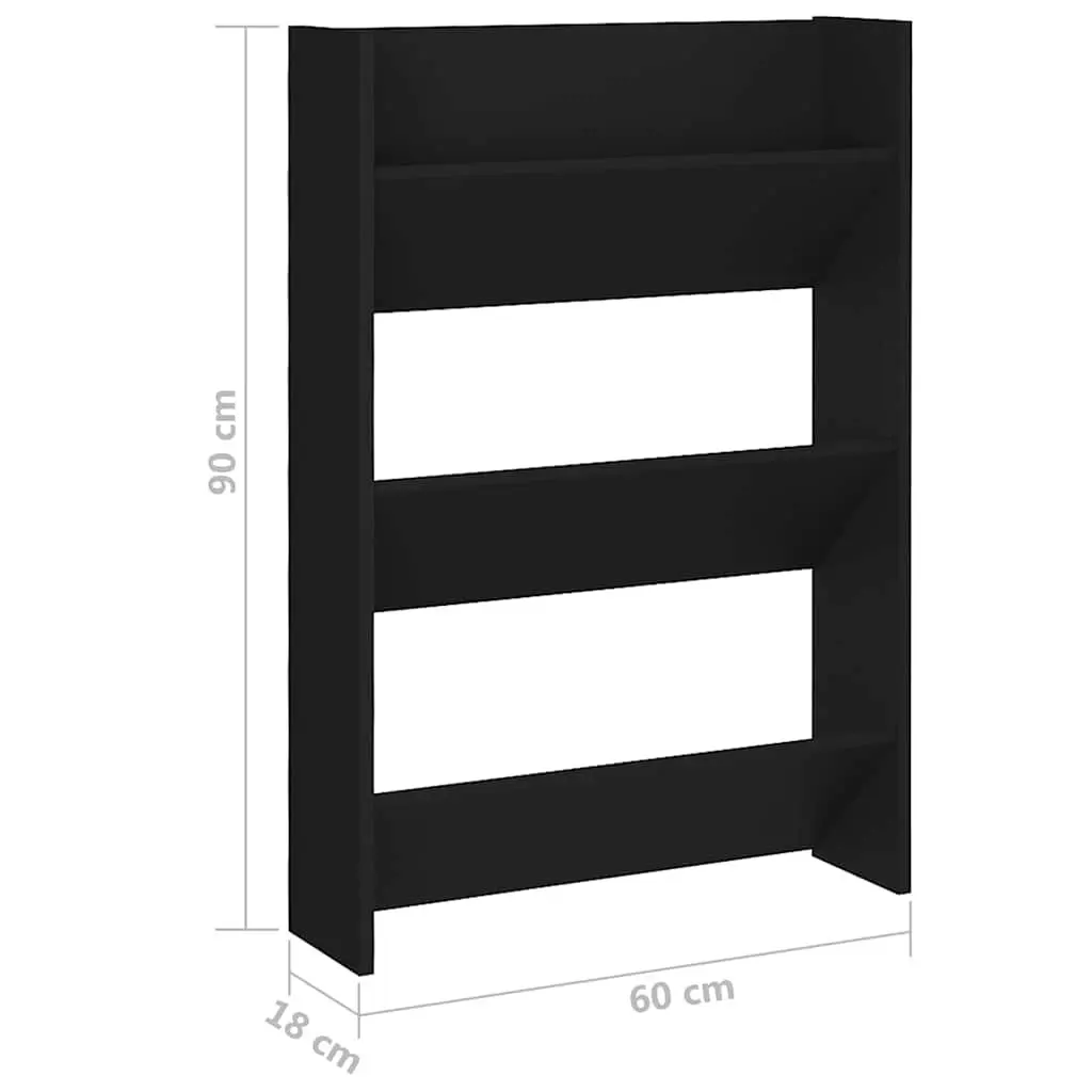 Wall Mounted Shoe Cabinet Black 60x18x90cm Tipping Shelves Storage Organiser