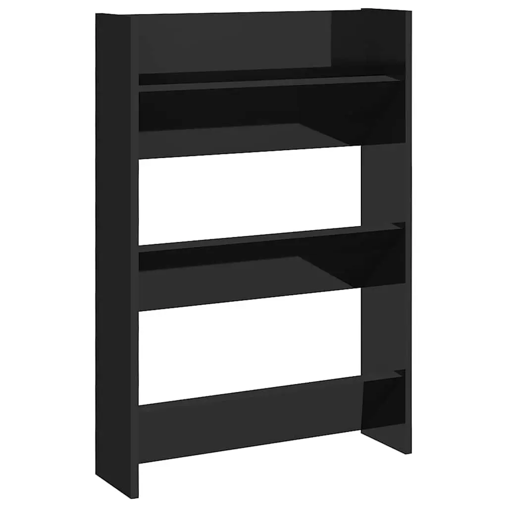 Wall Mounted Shoe Cabinet Black High Gloss 3 Shelves Storage Organiser