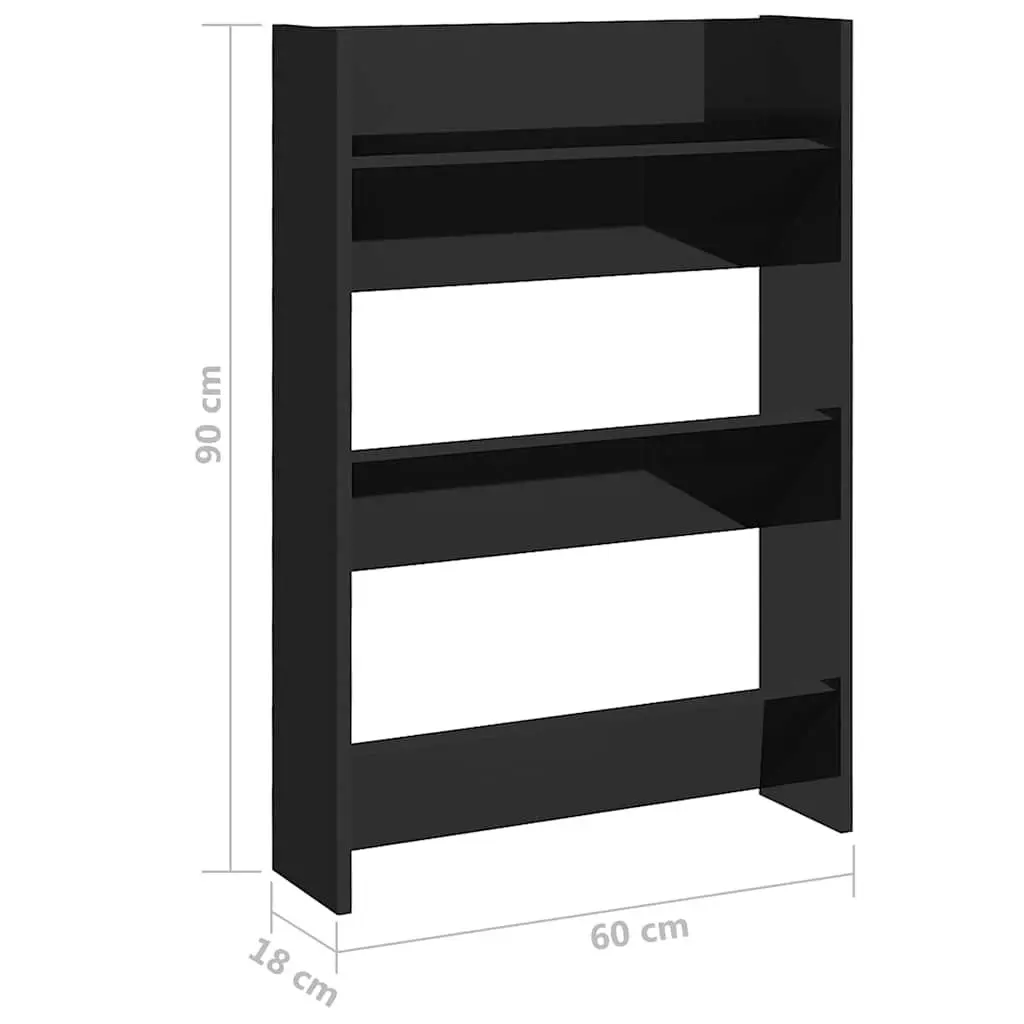 Wall Mounted Shoe Cabinet Black High Gloss 3 Shelves Storage Organiser