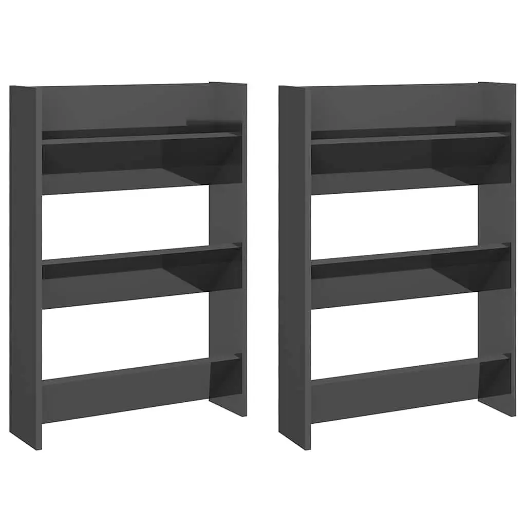 Wall Mounted Shoe Cabinet Set for Entryway Grey High Gloss 60x18x90cm