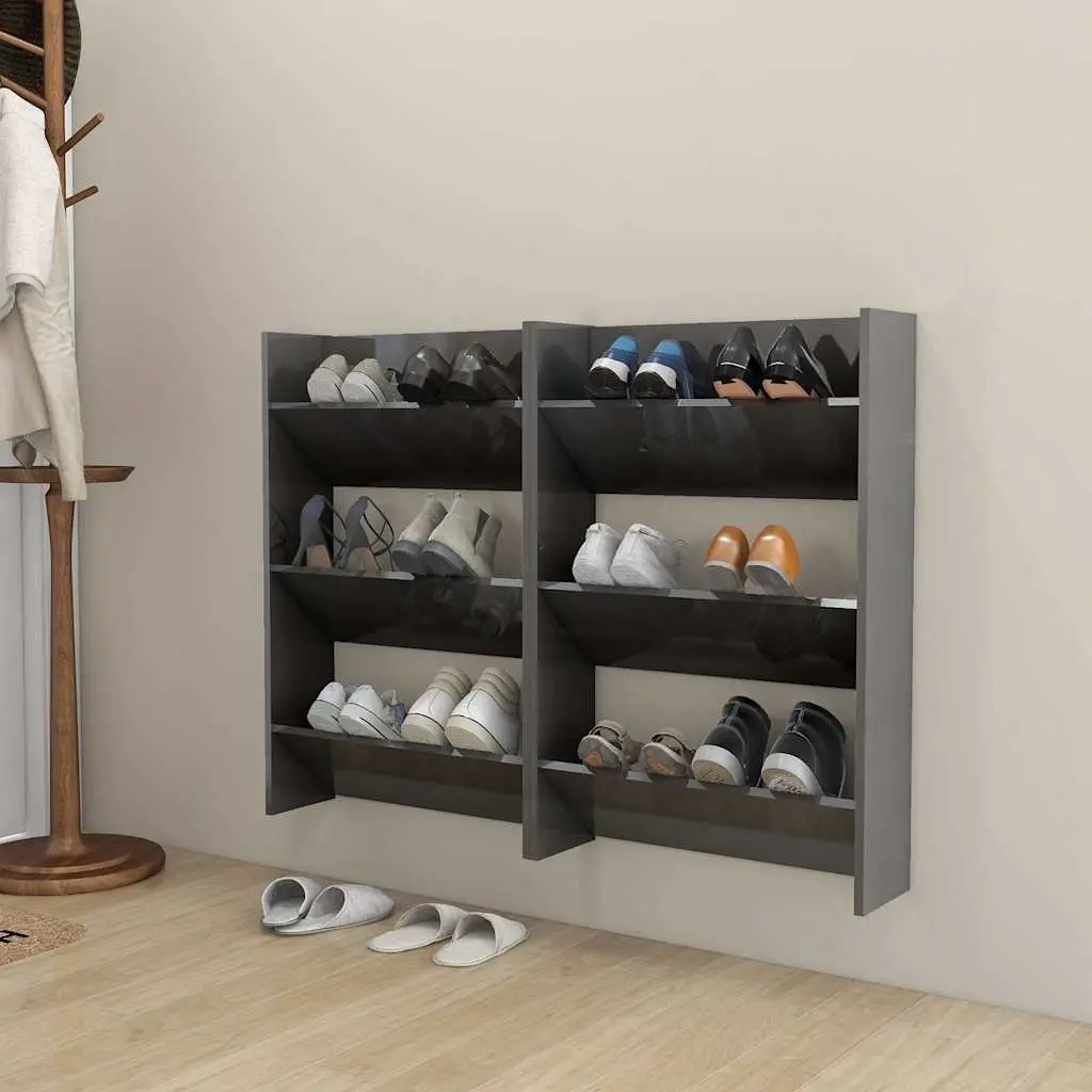Wall Mounted Shoe Cabinet Set for Entryway Grey High Gloss 60x18x90cm
