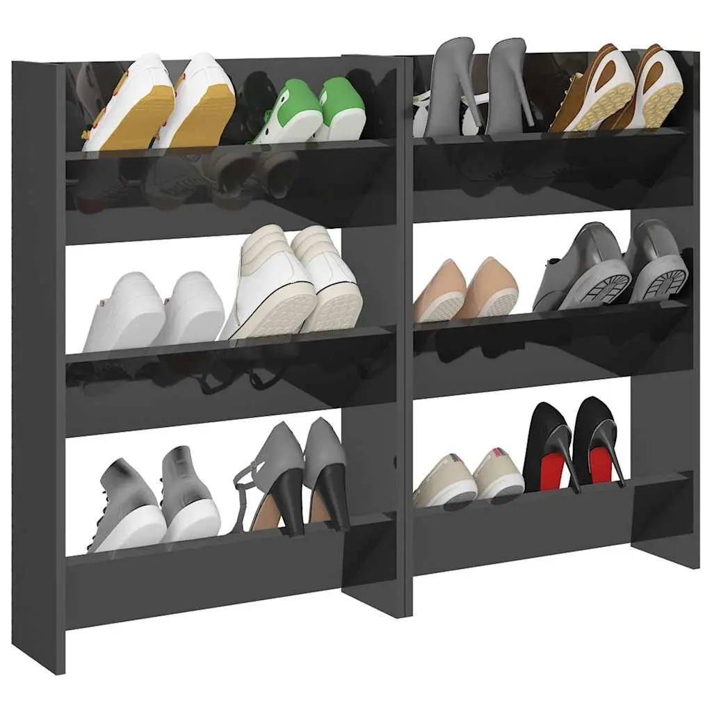 Wall Mounted Shoe Cabinet Set for Entryway Grey High Gloss 60x18x90cm