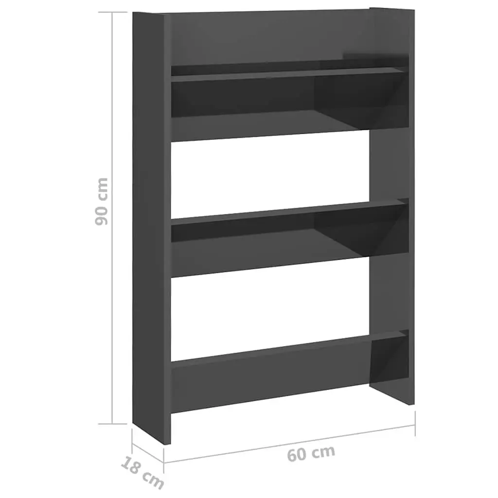 Wall Mounted Shoe Cabinet Set for Entryway Grey High Gloss 60x18x90cm
