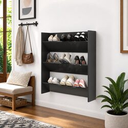 Wall Mounted Shoe Cabinet Grey Engineered Wood Storage Organiser Tipping Shelves