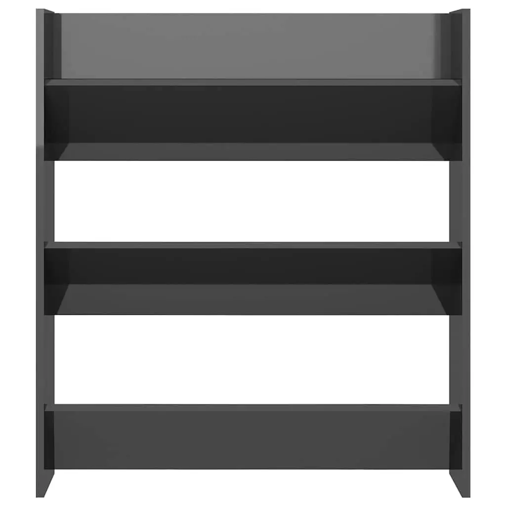 Wall Mounted Shoe Cabinet Entryway Organiser Grey High Gloss 3 Tipping Shelves