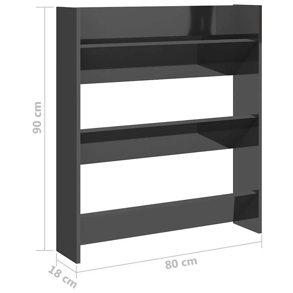Wall Mounted Shoe Cabinet Entryway Organiser Grey High Gloss 3 Tipping Shelves