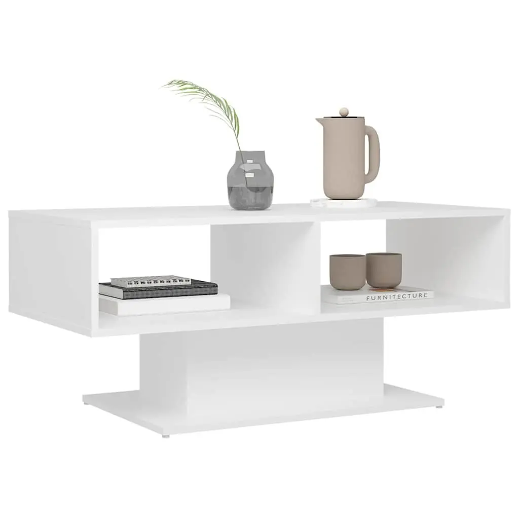 Coffee Table White Modern Storage Shelf Living Room End Table Accent Furniture