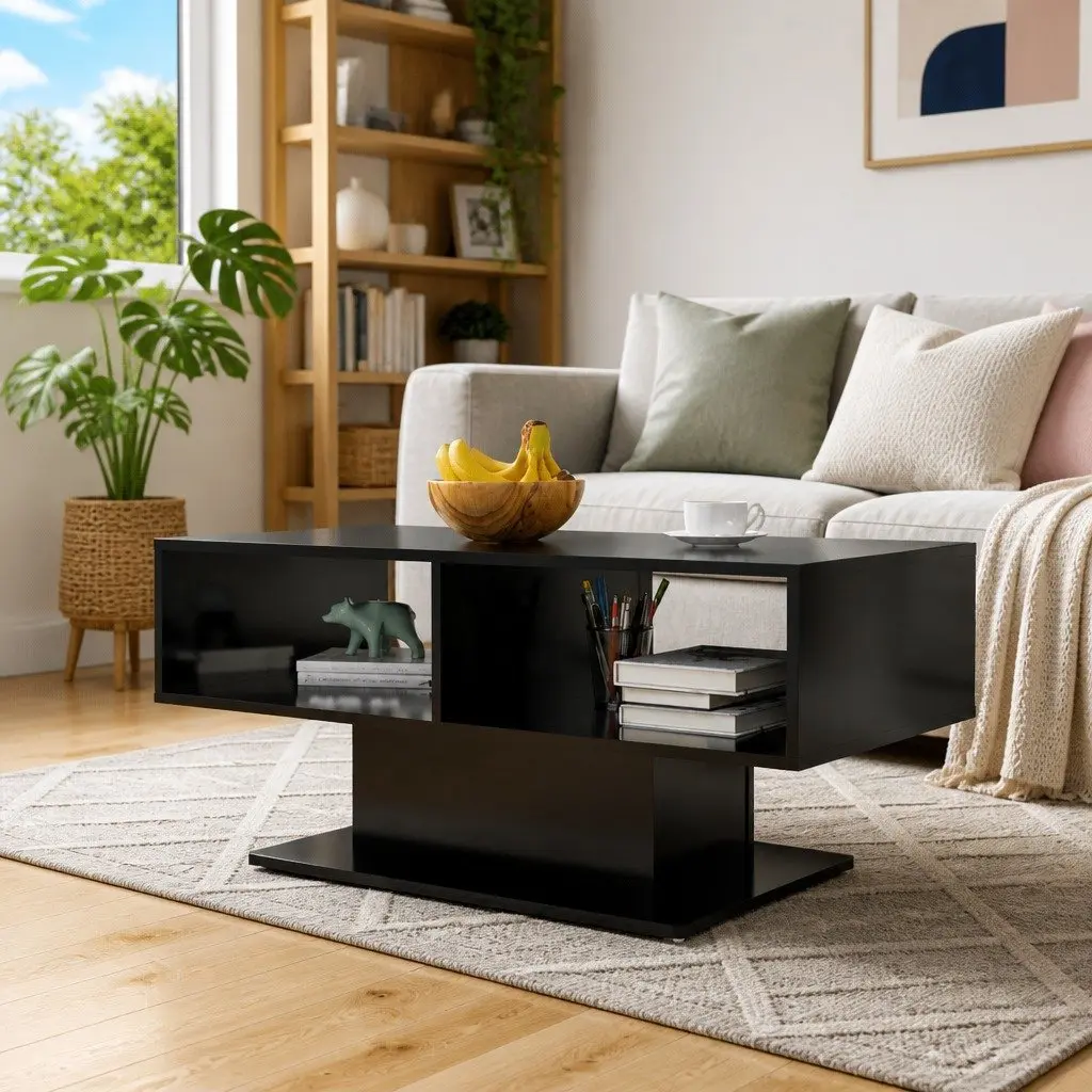 Coffee Table Black Modern Living Room 103.5 x 50 x 44.5 cm