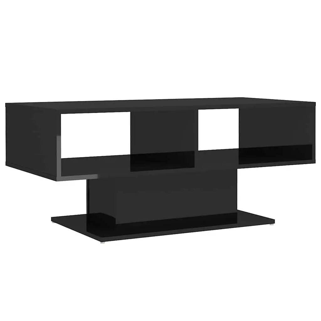 Coffee Table Living Room 103.5 x 50 x 44.5 cm Black High Gloss Storage Shelf