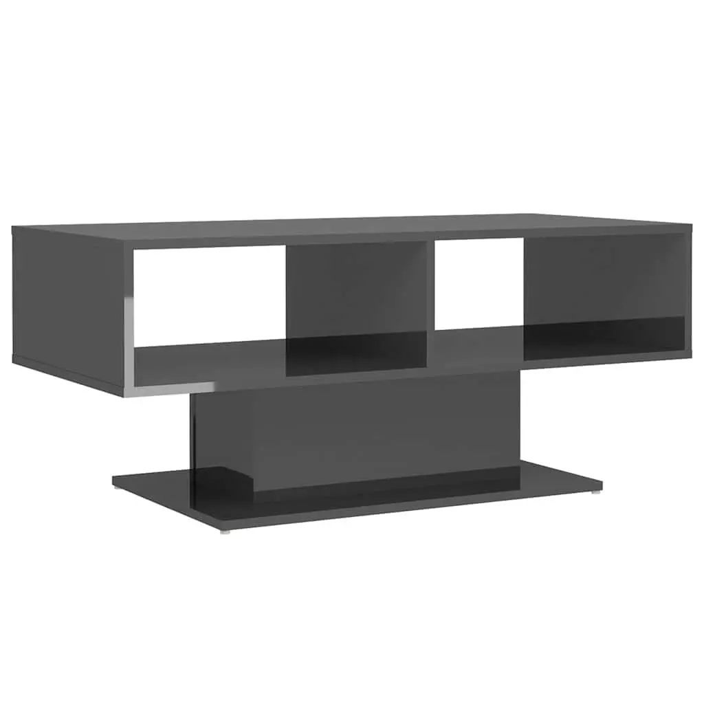 Coffee Table Living Room Grey High Gloss Storage Shelf