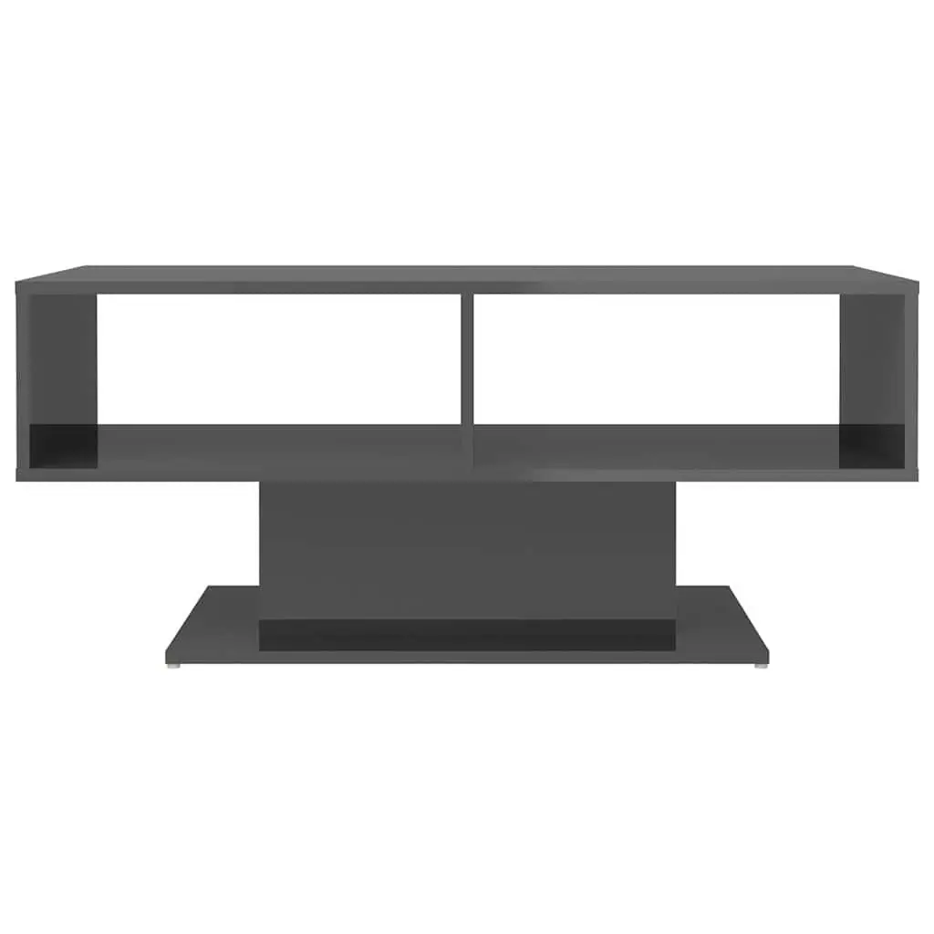 Coffee Table Living Room Grey High Gloss Storage Shelf
