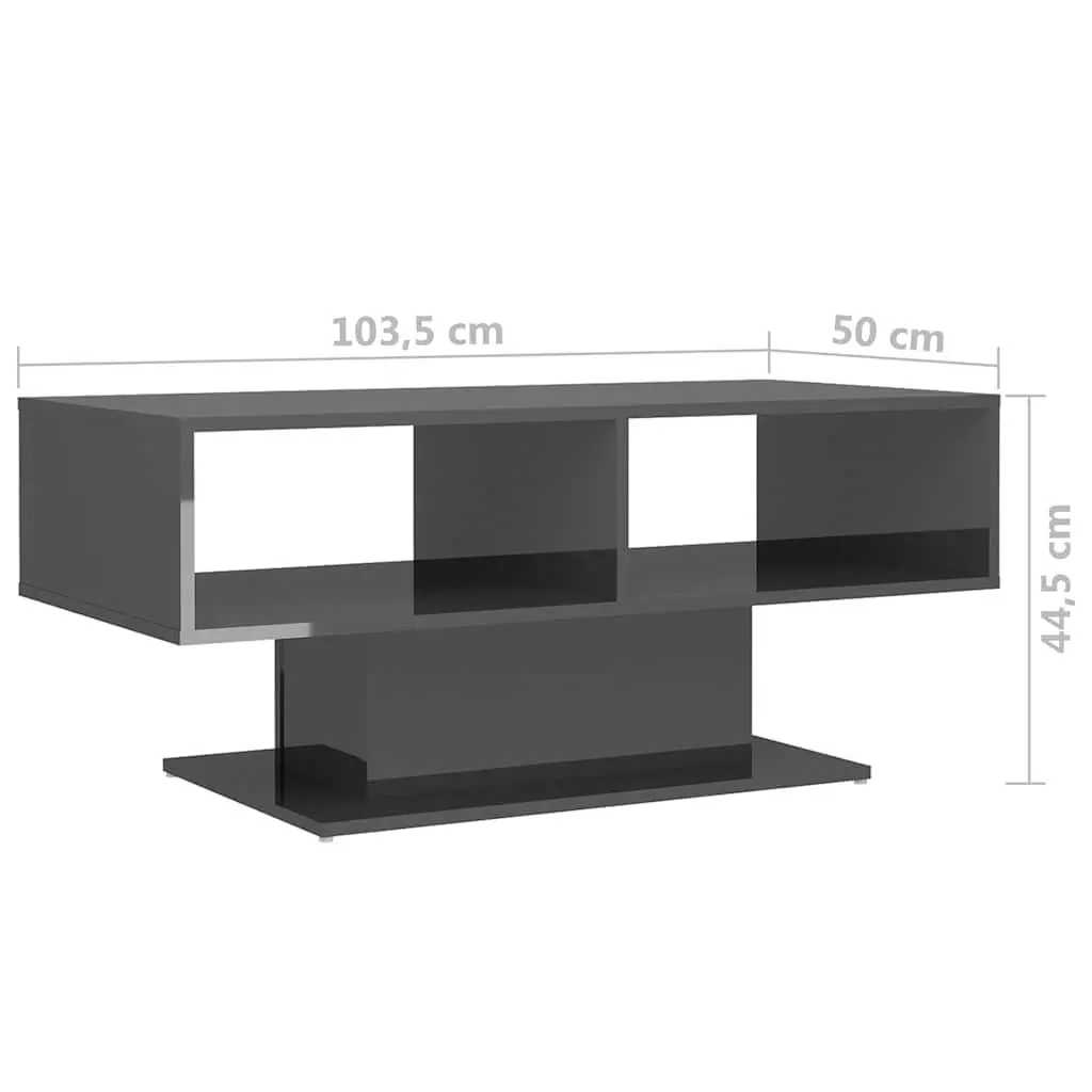 Coffee Table Living Room Grey High Gloss Storage Shelf