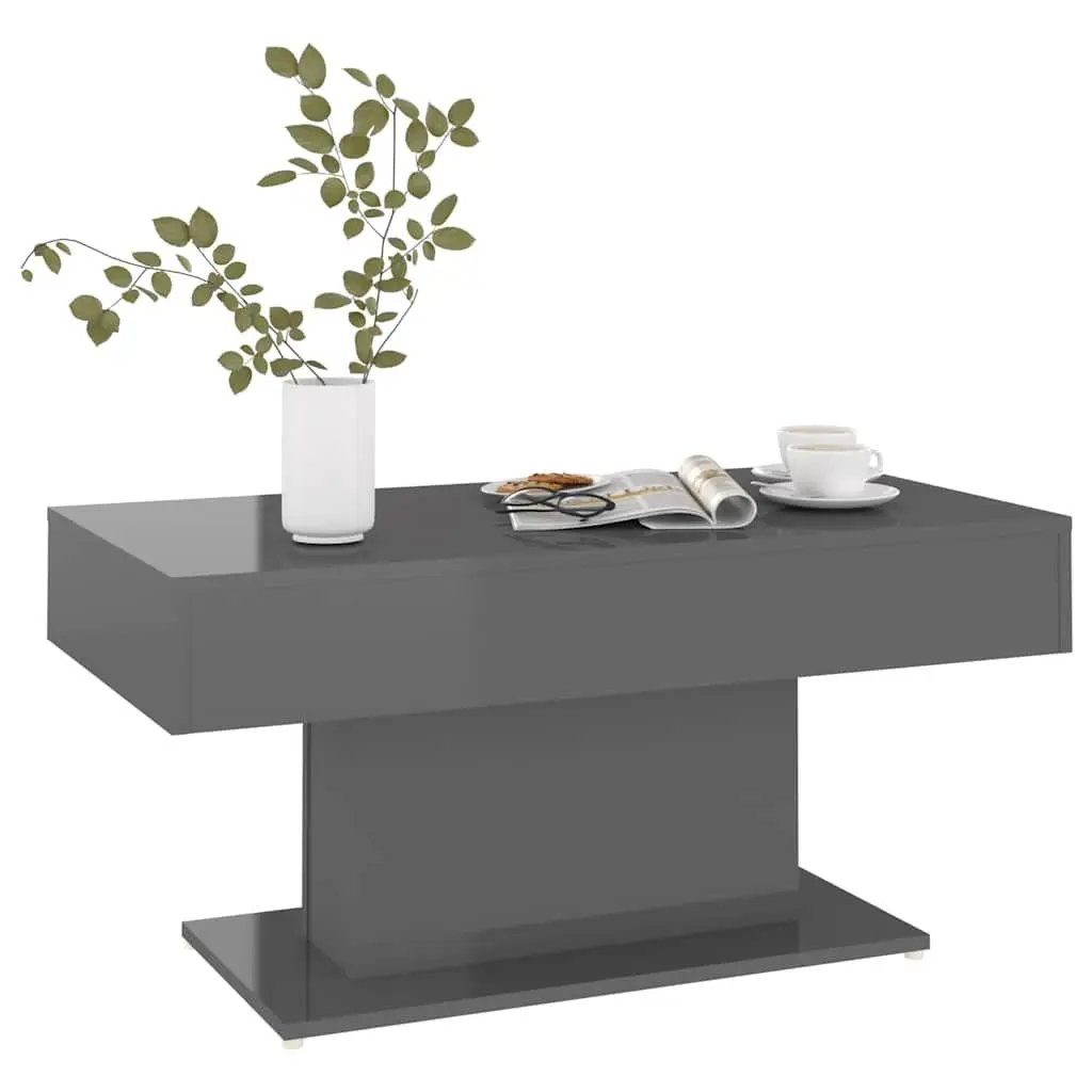 Grey Coffee Table Living Room 96x50x45 cm Engineered Wood High Gloss