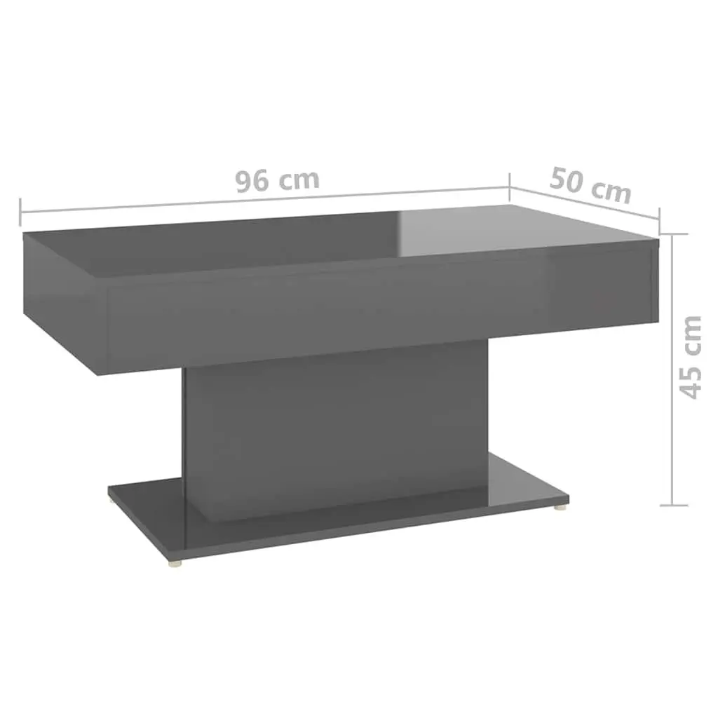 Grey Coffee Table Living Room 96x50x45 cm Engineered Wood High Gloss