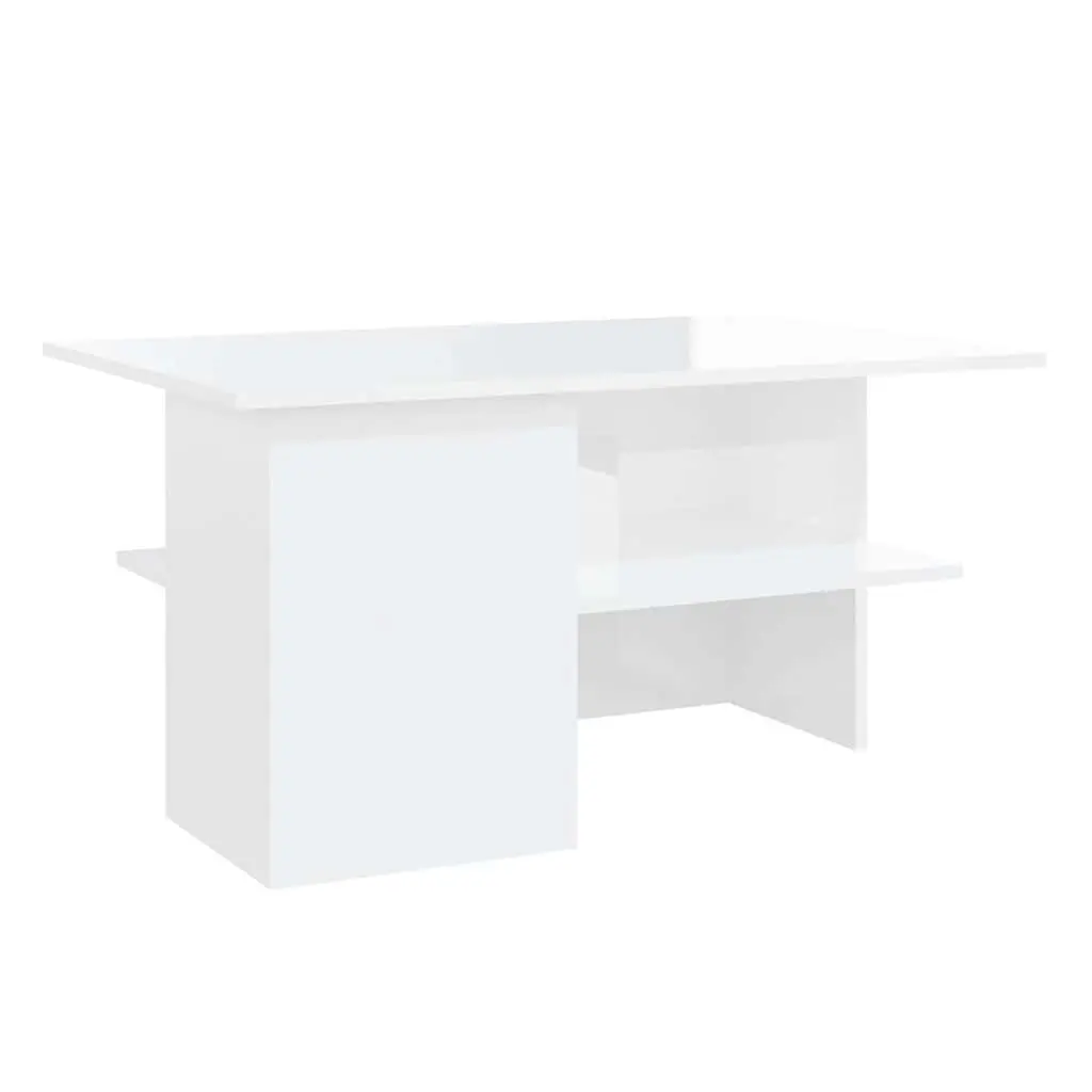 Coffee Table High Gloss White Storage Shelf Modern Living Room Accent Furniture