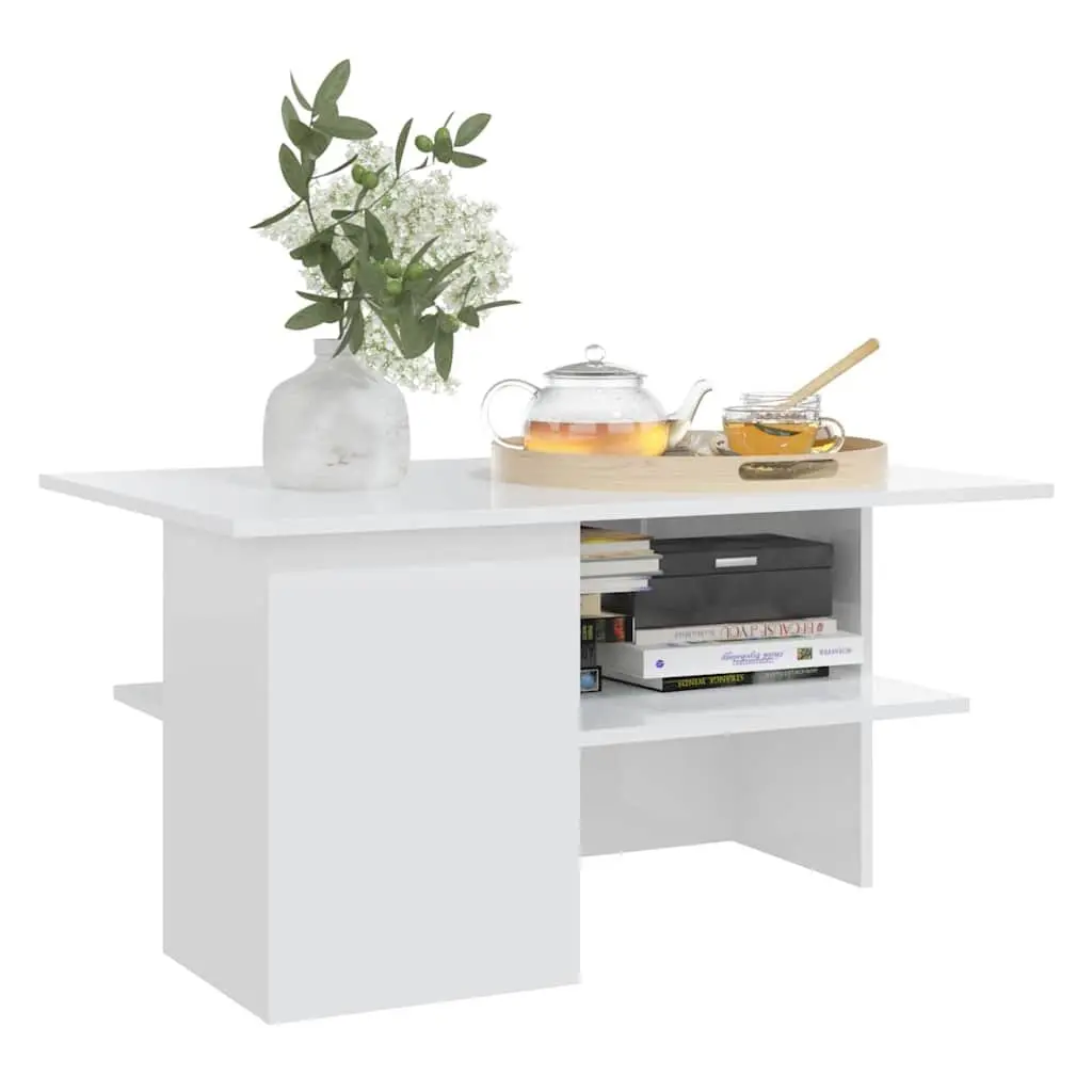 Coffee Table High Gloss White Storage Shelf Modern Living Room Accent Furniture