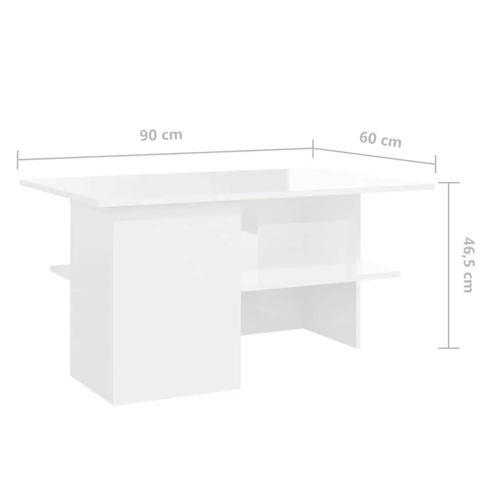 Coffee Table High Gloss White Storage Shelf Modern Living Room Accent Furniture