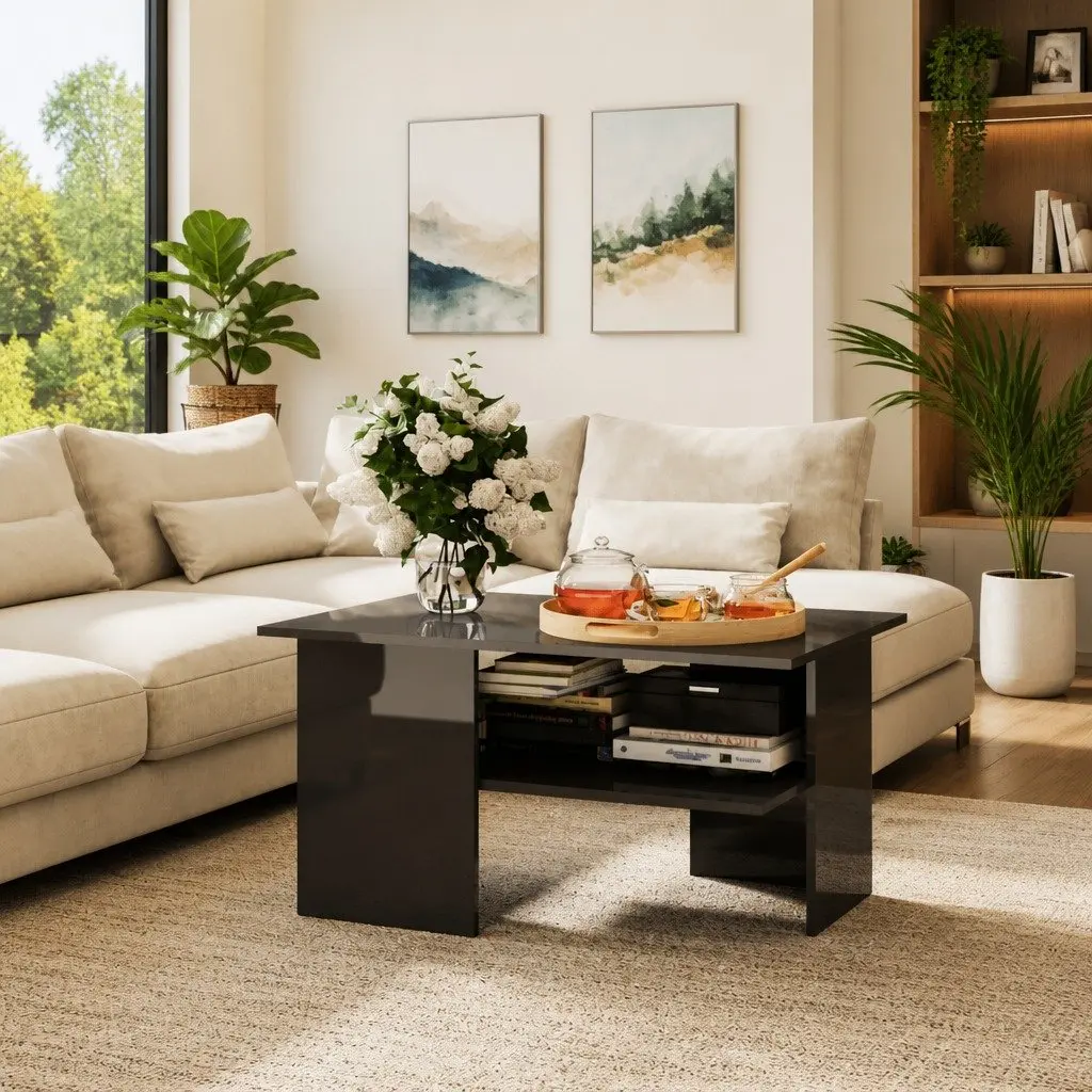 High Gloss Grey Coffee Table with Storage
