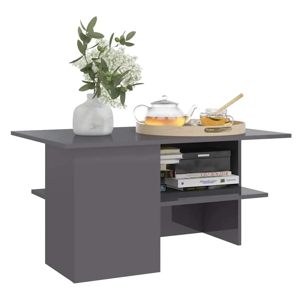 High Gloss Grey Coffee Table with Storage