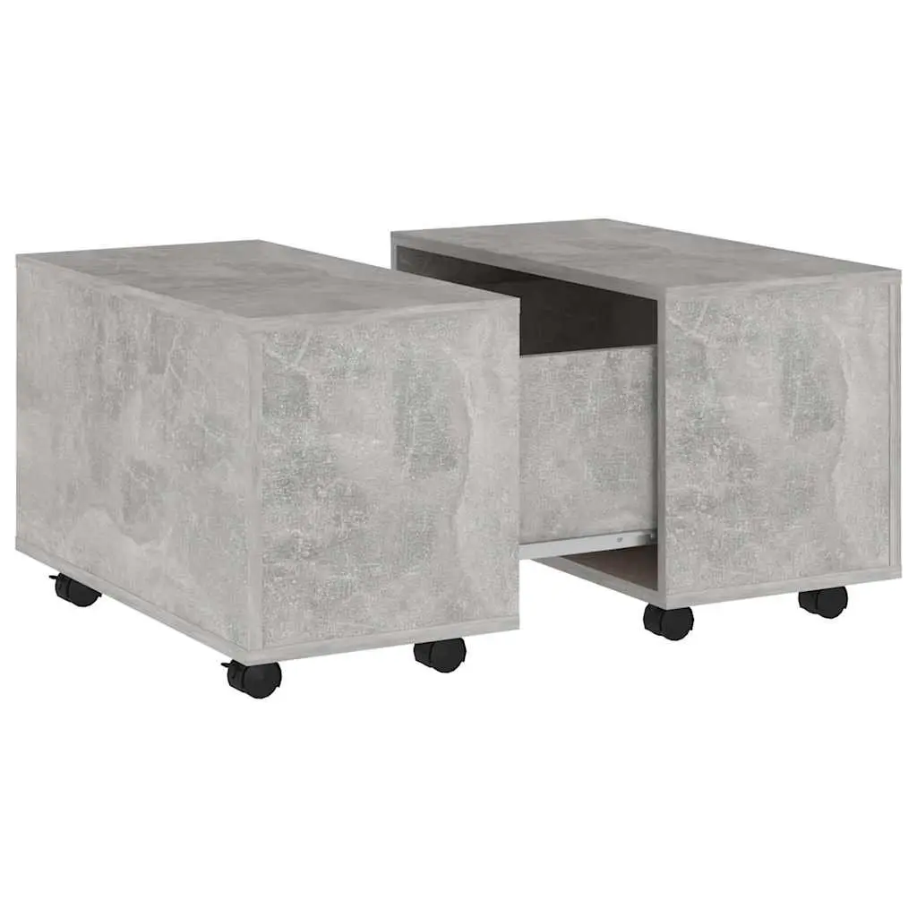 Grey Coffee Table Extendable Engineered Wood Accent Table with Wheels 60x60x38cm