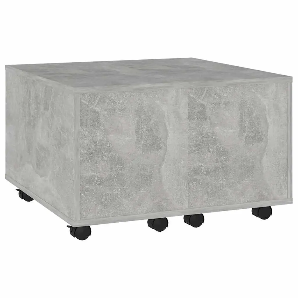 Grey Coffee Table Extendable Engineered Wood Accent Table with Wheels 60x60x38cm