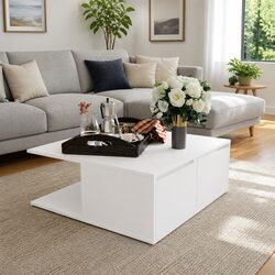 White Coffee Table Dimensions: 80x80x31cm with Storage
