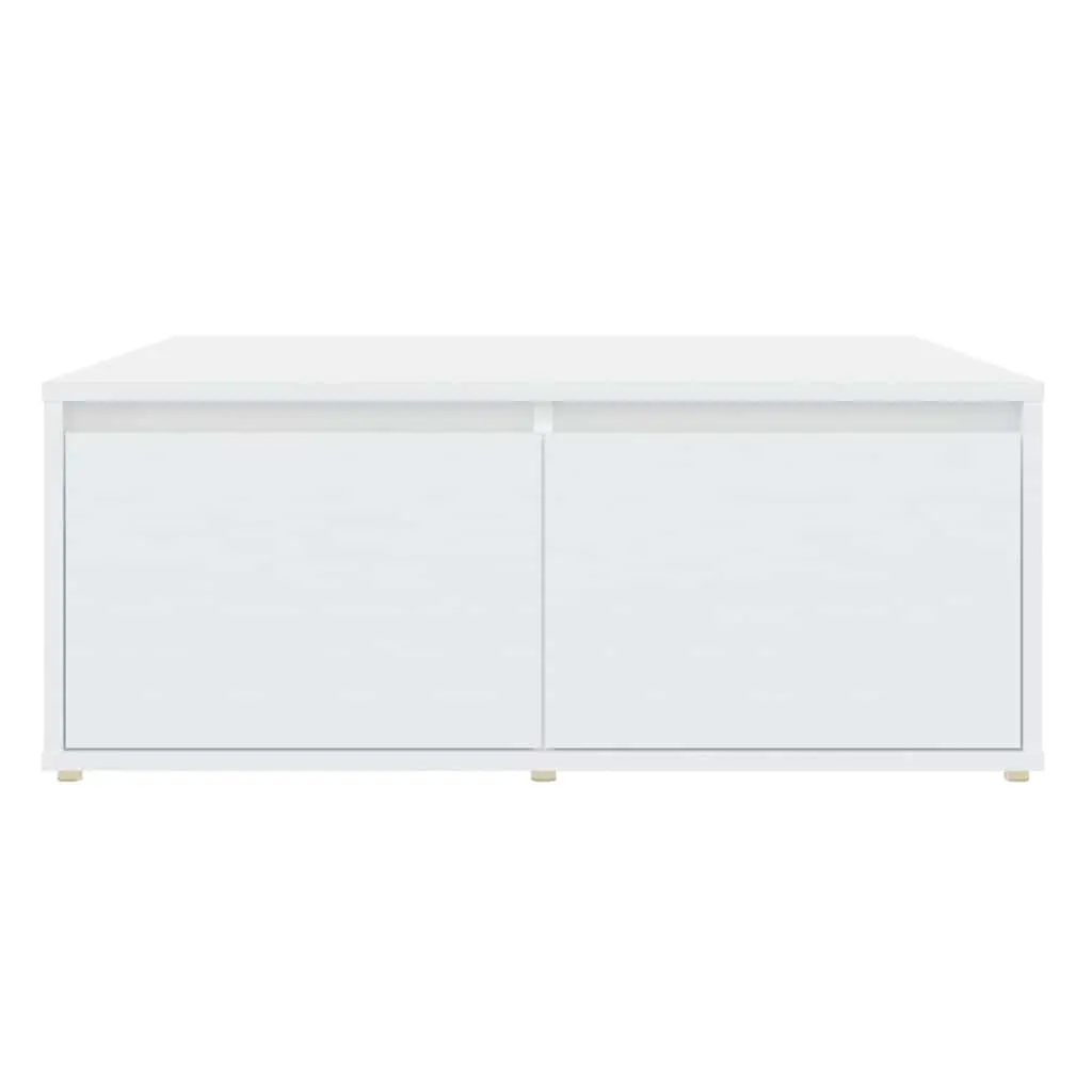 White Coffee Table with Storage Drawers Compartments 80x80x31cm Living Room
