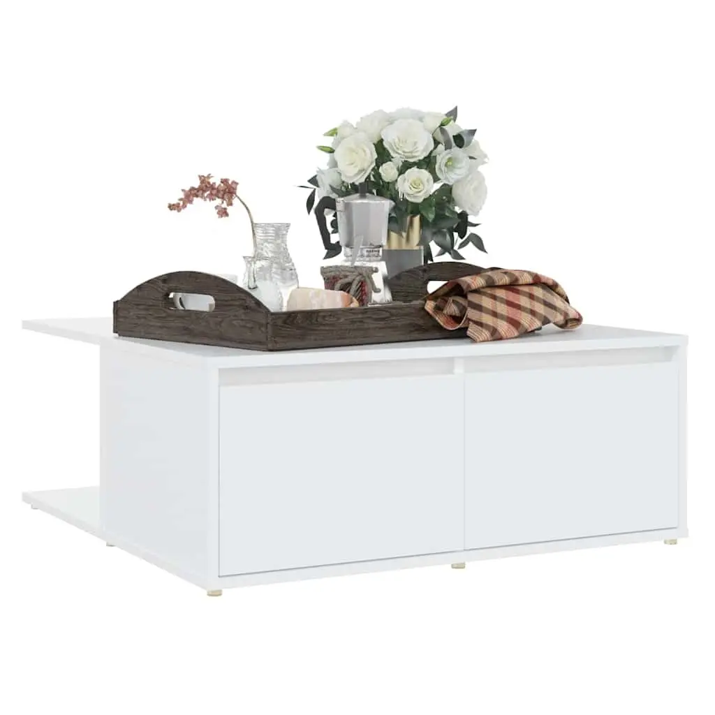 White Coffee Table with Storage Drawers Compartments 80x80x31cm Living Room