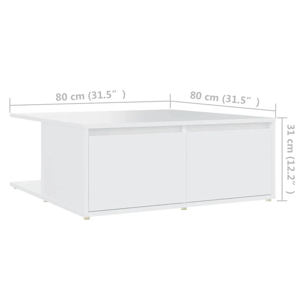 White Coffee Table with Storage Drawers Compartments 80x80x31cm Living Room