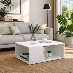 Coffee Table Dimensions: 90 x 67 x 33 cm, White Finish