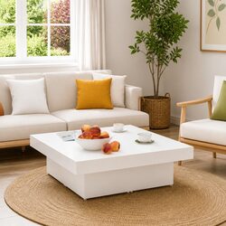 White Coffee Table with 90x90x28cm Dimensions and Engineered Wood