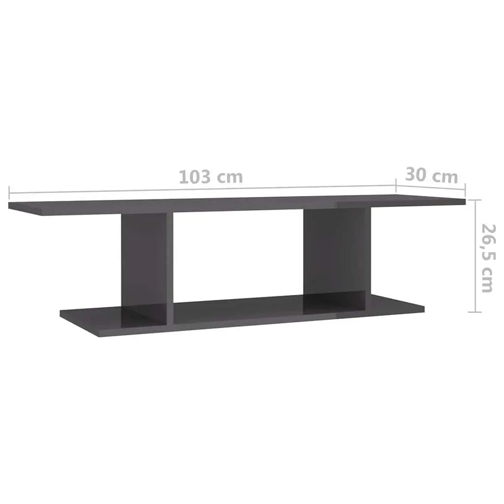 Wall Mounted TV Cabinet Living Room High Gloss Grey 103 x 30 x 26.5 cm