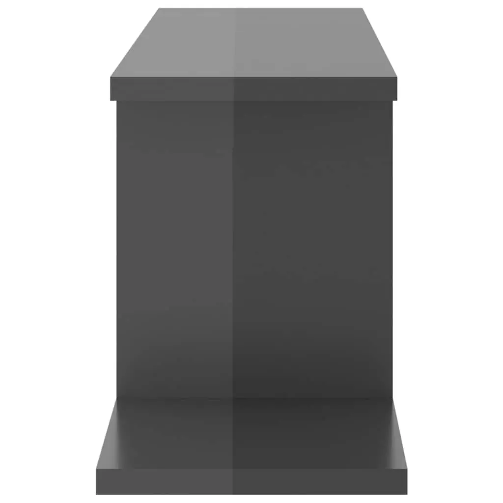 Wall-Mounted TV Shelf Grey High Gloss Floating Display Stand Living Room Storage