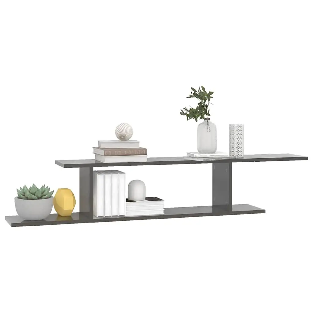 Wall-Mounted TV Shelf Grey High Gloss Floating Display Stand Living Room Storage