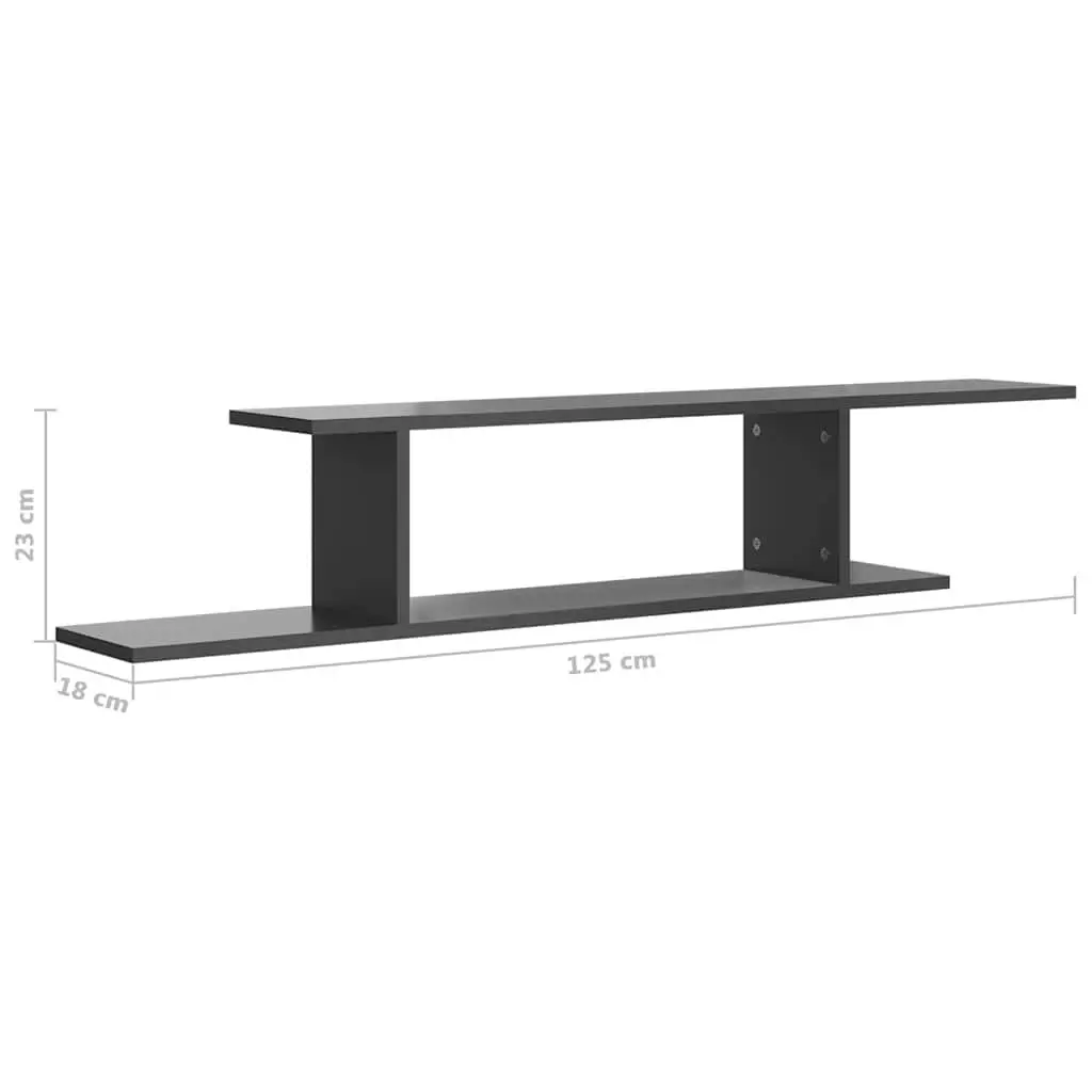 Wall-Mounted TV Shelf Grey High Gloss Floating Display Stand Living Room Storage