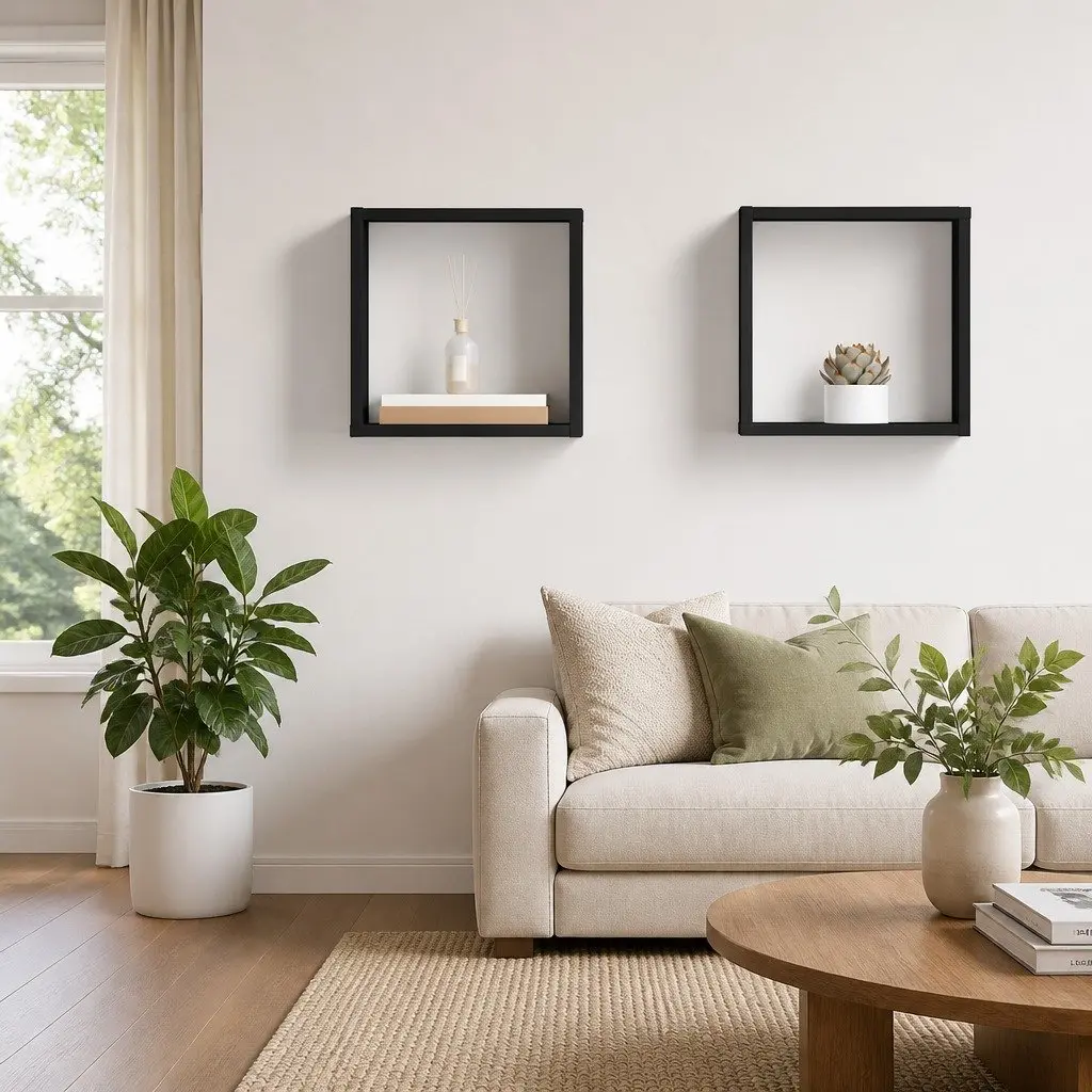 Wall Cube Shelves Floating Storage Display Set Grey Home Organization Decor