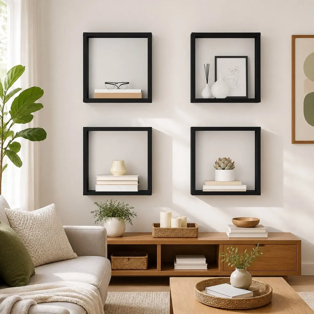 Floating Cube Shelves Set for Home Storage Display Grey 30x15x30cm 4 Pieces