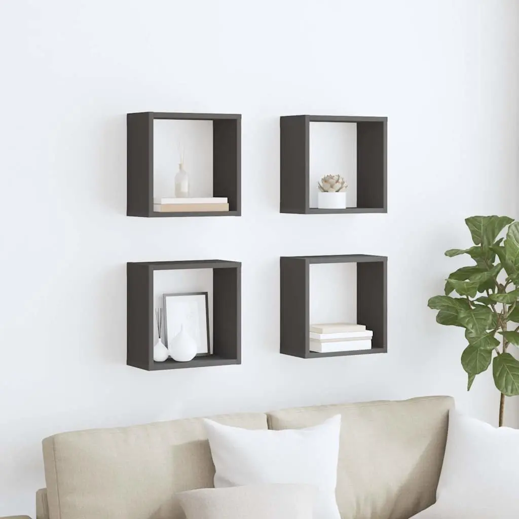 Floating Cube Shelves Set for Home Storage Display Grey 30x15x30cm 4 Pieces