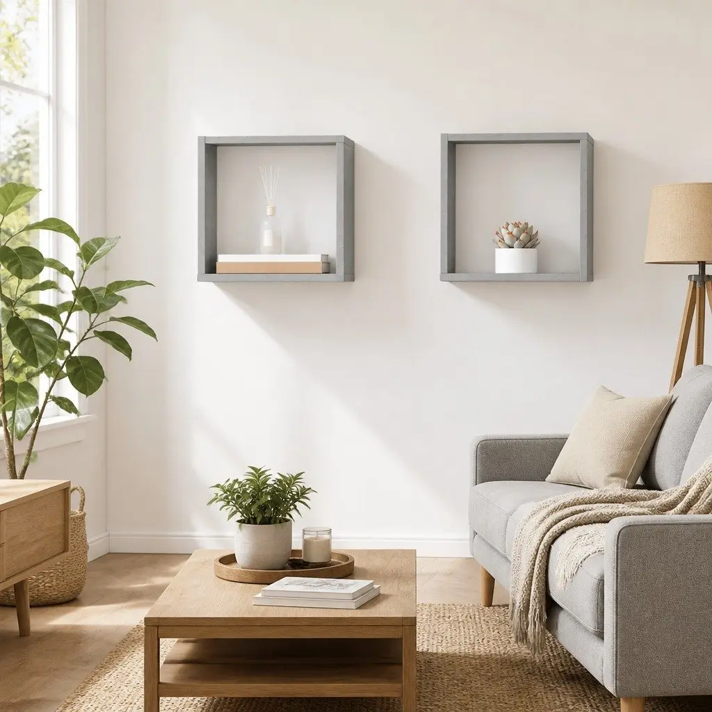Wall Cube Shelves for Living Room Bedroom Kitchen Grey 30 x 15 x 30 cm 2 Piece