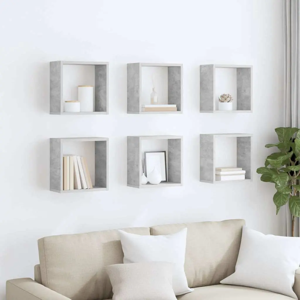 Wall Cube Shelves for Home Decor 6 Piece Grey Floating Storage Display