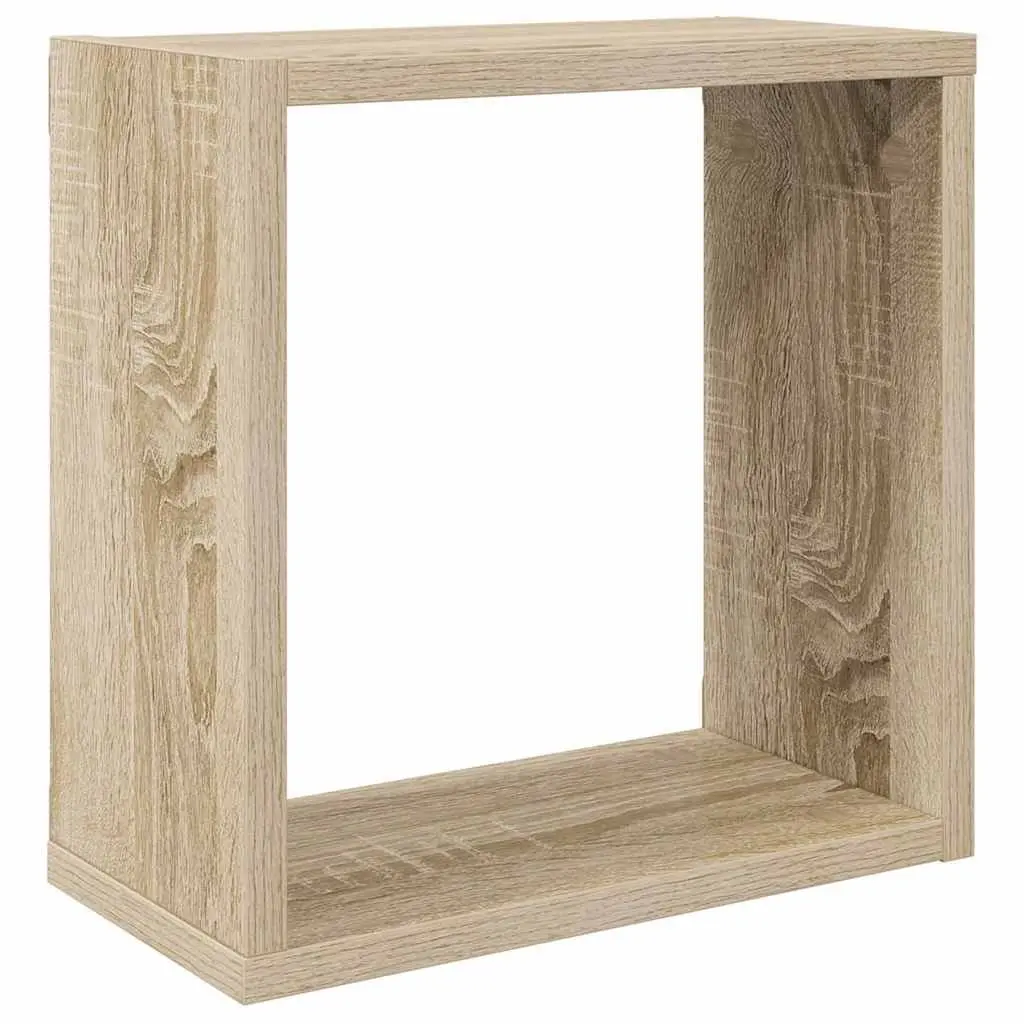 Wall Cube Shelves 2 Pieces White Sonoma Oak Floating Storage Display Organizer