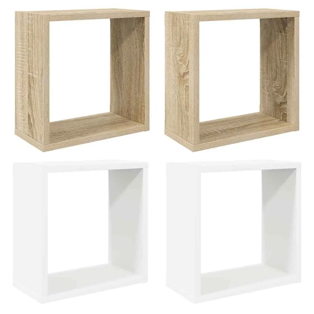 Wall Cube Shelves Set for Living Room Bedroom Kitchen White Sonoma Oak 30 x 15 x 30 cm